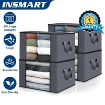 INSMART 4-Pack Clothes Storage Bags with Lid, Large Wardrobe Organizer and Storage, 60L Foldable 3-Layer Fabric Storage for Clothes, Blankets, Bedding