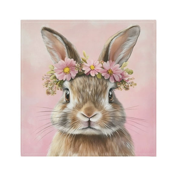 WOBOGO Pink Wreath Bunny Cloth Napkins 1 Piece Soft Elegant Touch Durable Absorbent Quick Drying for Elegant Dining