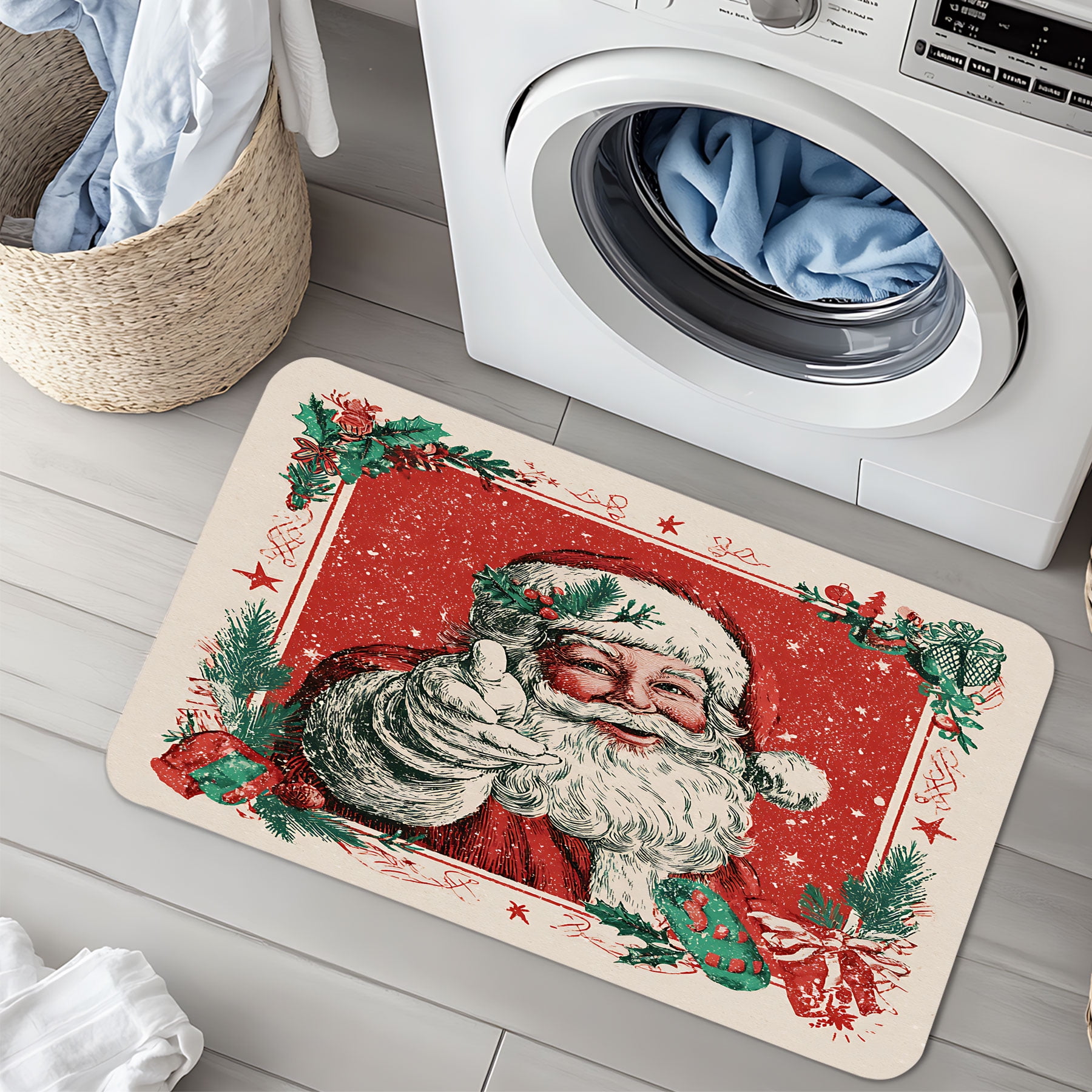 19.7x31.5inch Christmas Stove Cover, Non Slip Kitchen Mats for Floor Winter Stove Top Cover for Kitchen Decor Red Electric Stove Pad Xmas Party Non-Stick Gas Burners Covers Washable, 1Pc