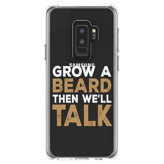 DistinctInk Clear Shockproof Hybrid Case for Samsung Galaxy S9  PLUS (6.2" Screen) - TPU Bumper Acrylic Back Tempered Glass Screen Protector - Grow a Beard Then We'll Talk
