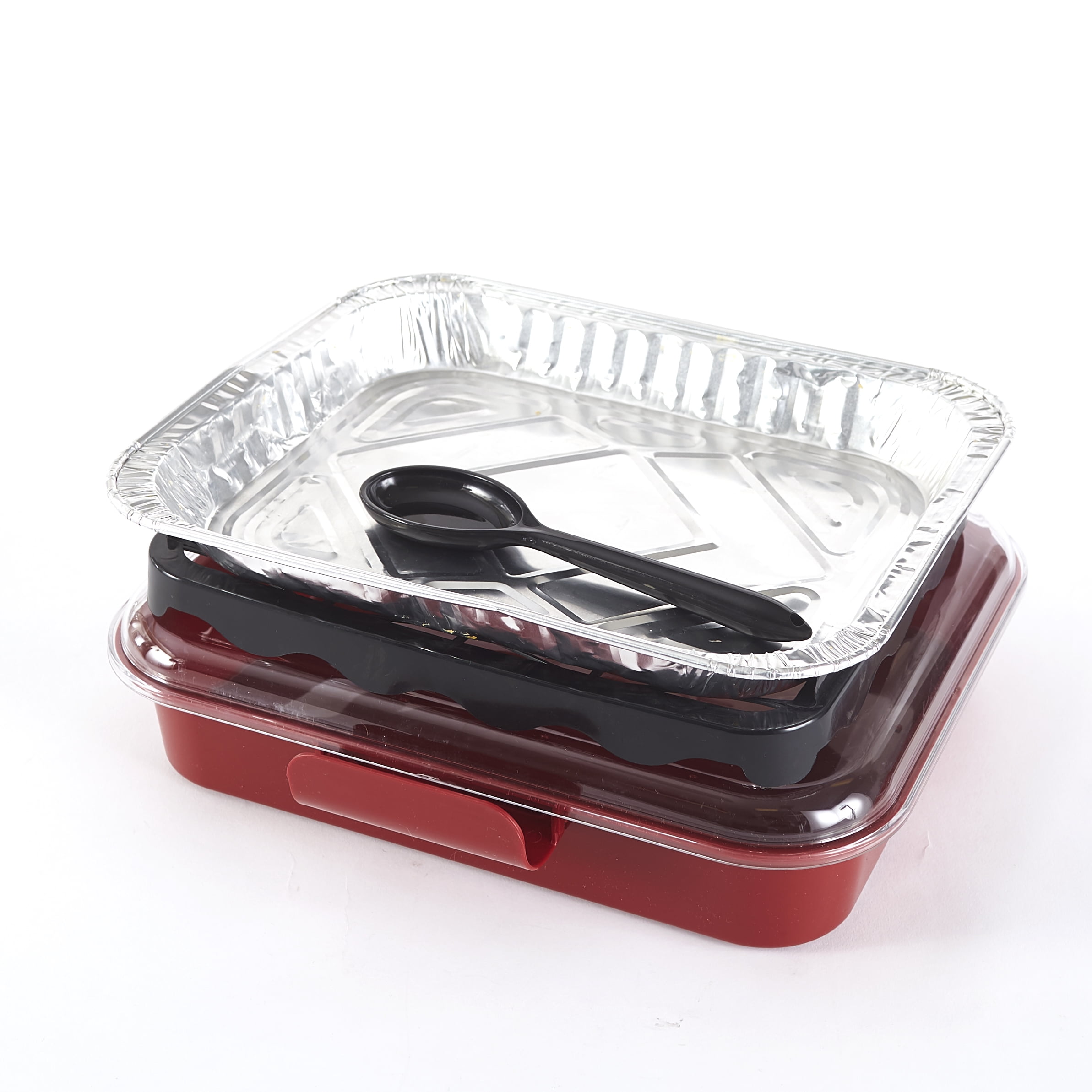 Aluminum Foil Carrier With Lid And Serving Spoon, Aluminum Foil Casserole  Pans, Stackable Foil Pans Holder EXULTIMATE (Red) 