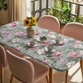 thumbnail image 3 of Vintage Spring Floral Table Cloths for 3 Foot Rectangle Tables, Botanical Summer Pink Green Patio Waterproof Elastic Fitted Tablecloths, Washable Rectangular Table Cover for Camping, 3 of 8