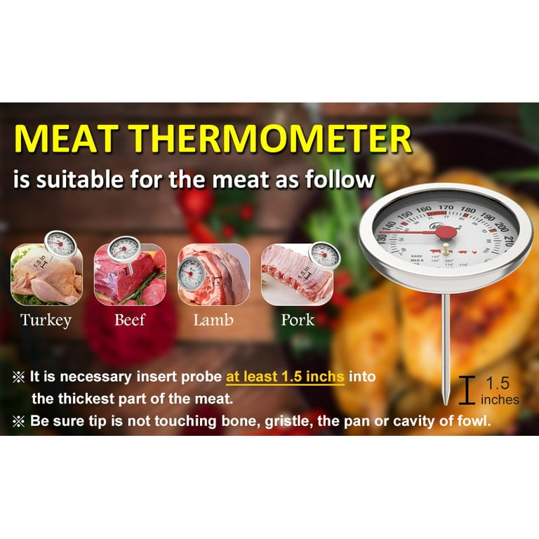3.5 Dial Quick Read Meat Thermometer for Cooking - NSF Approved Instant  Thermometer with 5” Probe 120~220F/49~104C,Tempered Glass Safety leaved in  Oven Grill for BBQ Smoker Kitchen Meat Cooking. 