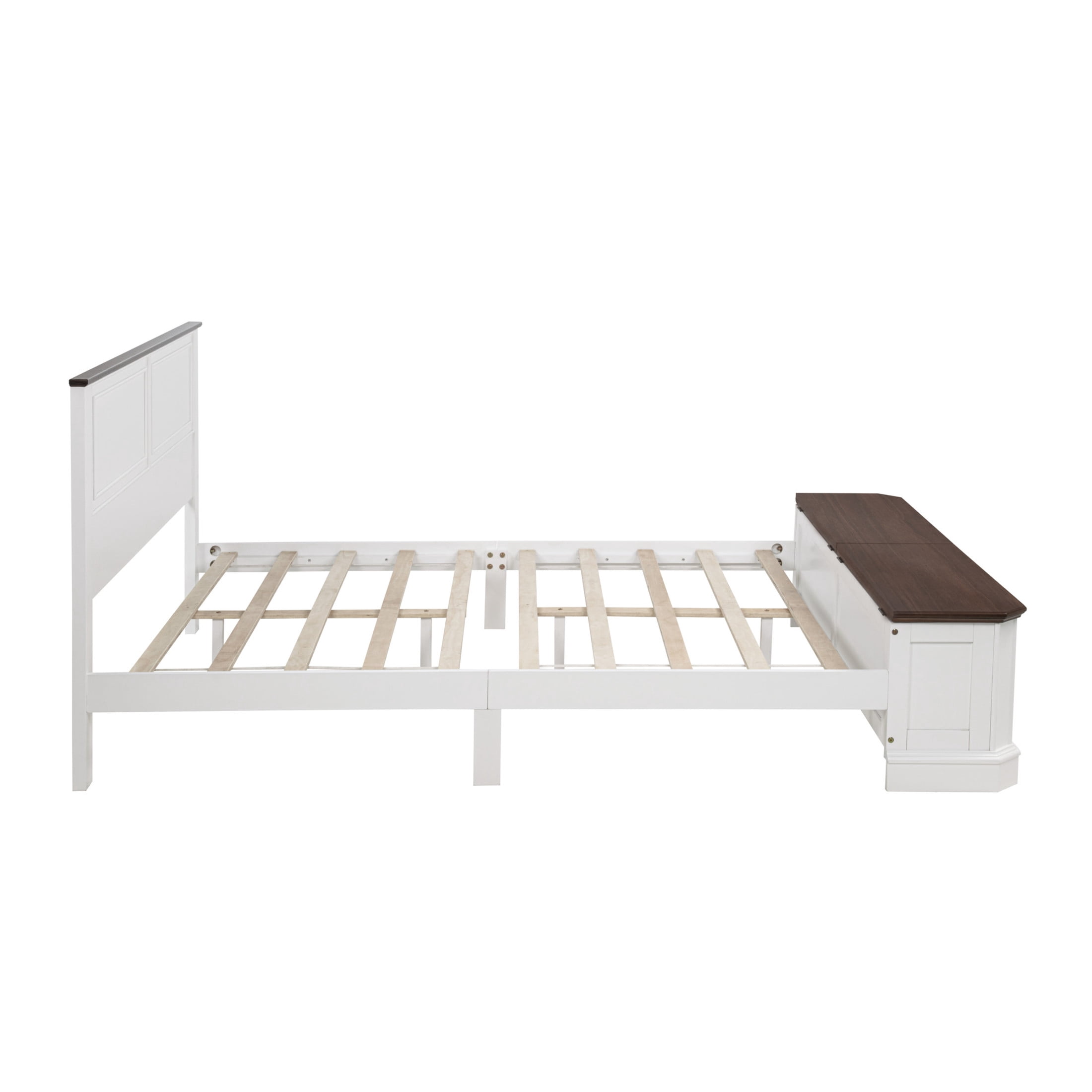 Noble House Reinaldo Queen Farmhouse Pine Bed with Integrated Bench, Storage Drawers and Flip-Top Containers, White