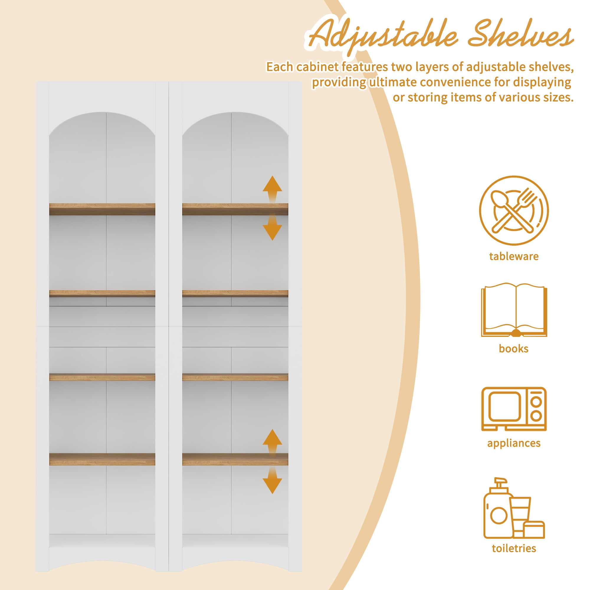 Leumius 5 Tier Bookcases Display Shelf with Adjustable Shelf,72" Tall Farmhouse Kitchen Pantry Cabinet for Living Room, Home Office, White