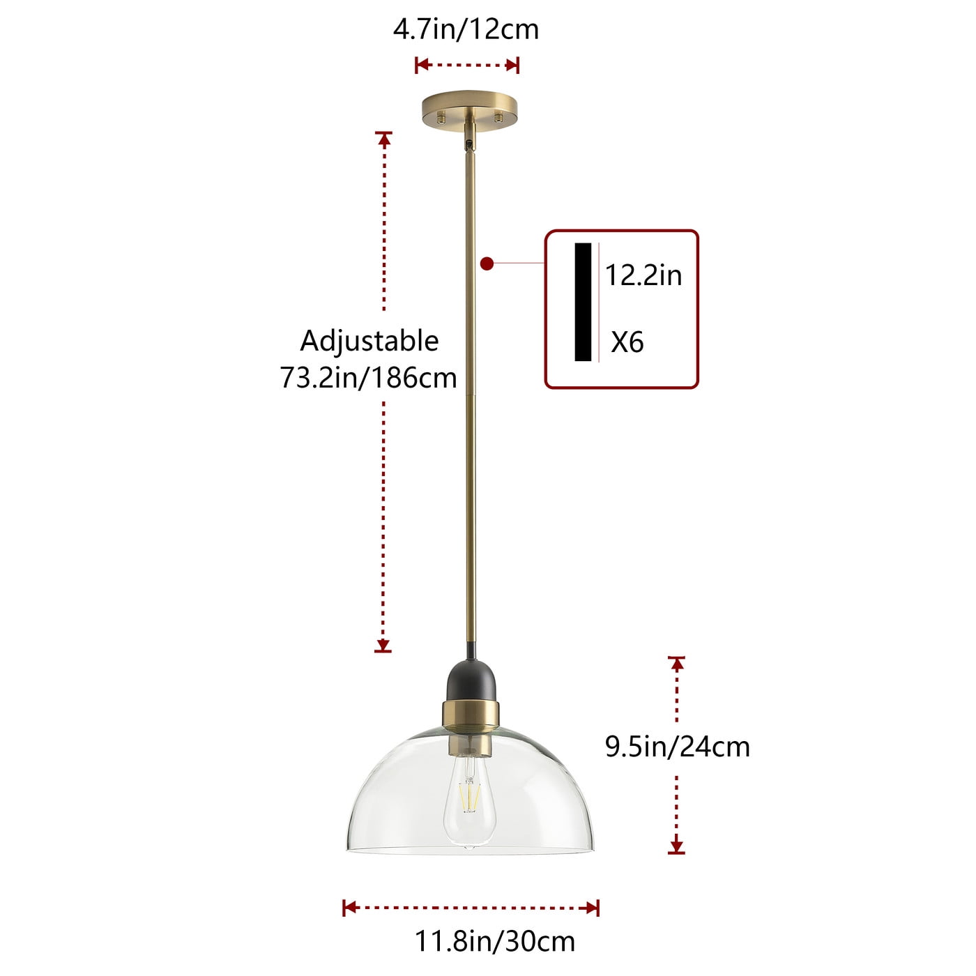 Aiwen Clear Glass Dome Shape Pendant Light Modern Home Hanging Light Fixture