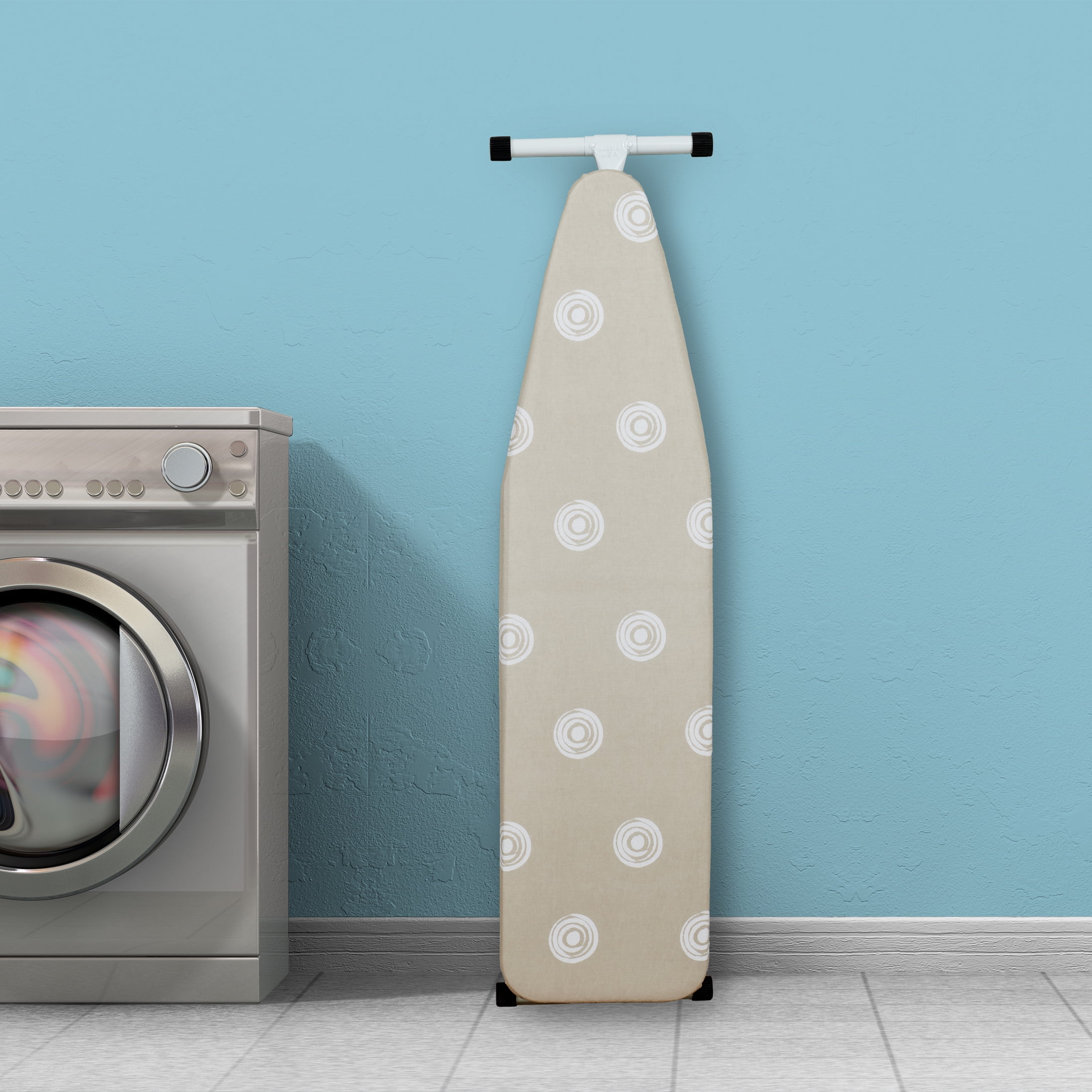 Mainstays Full‑Size T‑Leg Ironing Board – 53" x 14", Adjustable Height, Steel Frame, Thick Padded Cotton Cover, Non‑Slip Feet, Beige