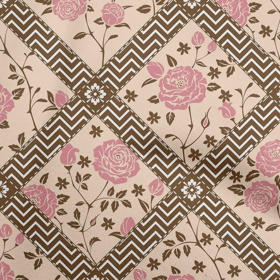 oneOone Cotton Poplin Peach Fabric Florals Fabric For Sewing Printed Craft Fabric By The Yard 56 Inch Wide