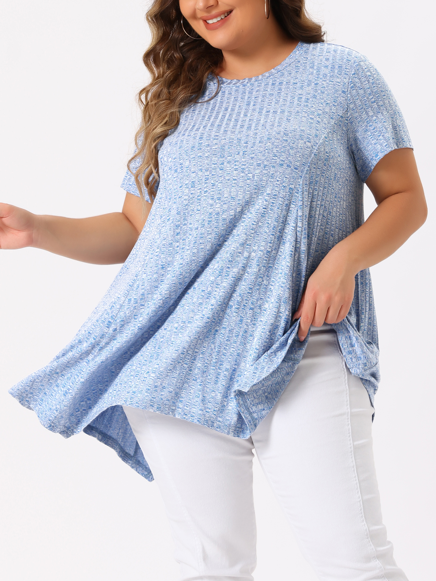 DARING DIVA Women's Plus Crew Neck Flowy Swing Loose Tunic Tops 4X Blue