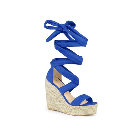

Unique Bargains Women s Open Toe Espadrille Platform Wedges Heel Lace Up Sandals