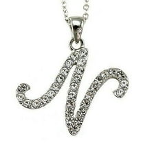 Initial N Necklace Chain Clear Stone Crystal Rhinestone Silver Tone Pendant NEW