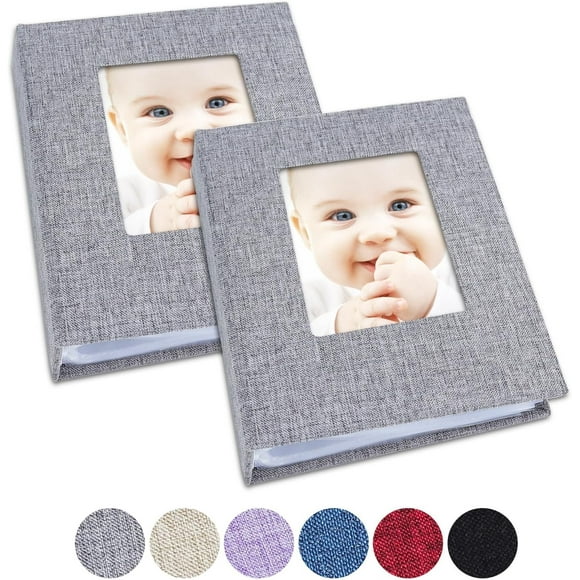 shiyou-Small Photo Album 4x6 Photos, 2 Pack Linen Cover Mini Photo Book, 26-Page Holds 52 Pictures, Artwork or Postcards Storage