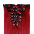 thumbnail image 3 of Femmes 18 Pinces 8 Pcs Extensions de Cheveux Pleine Tête 23 Pouces de Long Rouge Foncé Postiche Lisse, 3 of 7
