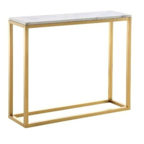 Loxhill Table with faux marble top and a stainless steel base