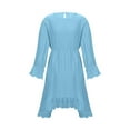 thumbnail image 4 of OGLCCG Tween Girls Long Dresses High Low Hem Ruffle Long Sleeve Crew Neck Flowy Tiered Dress Casual Solid Color Summer Boho Dress 4-15 Years, 4 of 7