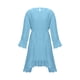 thumbnail image 4 of Vestido largo de poliéster para niña, de color liso, informal, cómodo, de manga larga y cuello redondo., 4 of 7