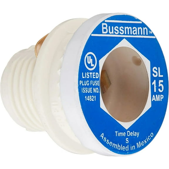 Bussmann BP/SL-15 15 Amp Time Delay Loaded Link Rejection Base Plug Fuse, 125V UL Listed Carded, 3-Pack