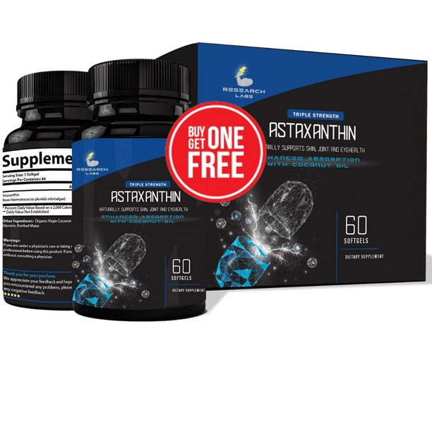 Research Labs Triple Strength Natural Astaxanthin 12mg Softgels with Organic Coconut Oil for