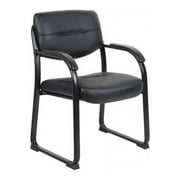 Nicer Furniture AP403A Scratch Resistant with Arms & Sled Base Side Black Guest Chair - Leather