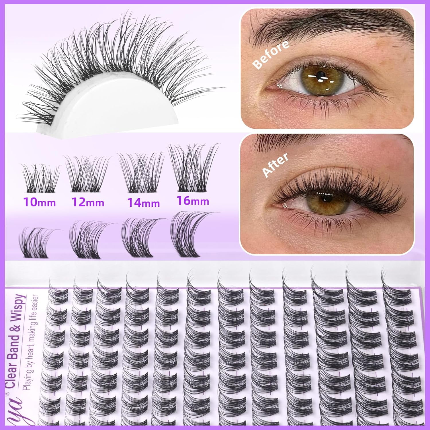 168Pcs  Natural Eyelash Clusters 11-13mm Lash Extension Kit C Curl Eyelash Extension Invisible Eyelashes with Lash Bond and Seal Glue and Tweezers DIY At Home