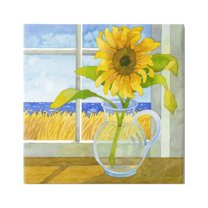 Stupell Industries Sunflower in Coastal Window Botanical & Floral Painting Gallery Wrapped Canvas Print Wall Art, 36 x 36
