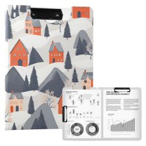 FORMRS A4 Clipboard Folder with Pen Holder Horizontal Foldable School Office Binder, Blue Snow Houses