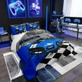thumbnail image 2 of Erosebridal Race Car Bedding Speed Sports Car Twin Bed Comforter Set Teens Blue Cool Car Extreme Sports Comforter Set, Black White Racing Lattice Quilt with 1 Pillowcase, 2 of 6