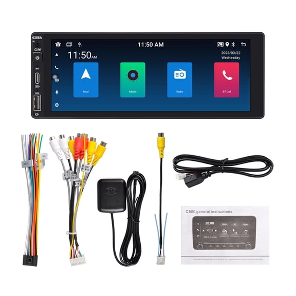 6.9" Android Car Stereo with  CarPlay & Android Auto – IPS Touchscreen, Voice Control, Bluetooth 4.2, Rear Camera Input, FM Radio