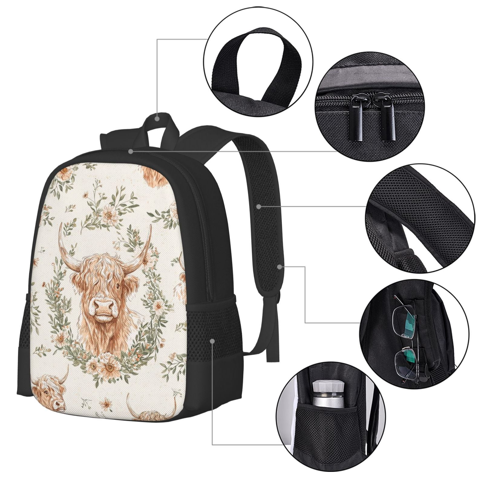 Highland Cow Backpack Lightweight Casual Backpacks Fashion Printed Daypack 16.5"