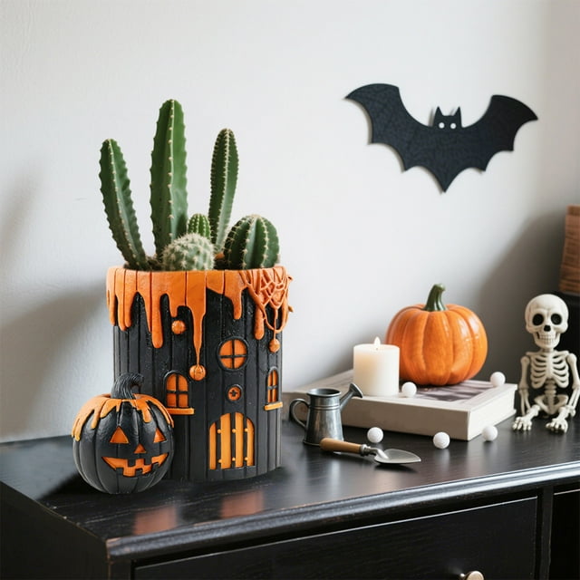 Uklsqma Ornement de Pot de Fleurs en Résine Simulé pour Halloween / Décoration de Squelette Effrayant pour l'Extérieur / Résine Durable Résistante aux Intempéries / Accessoire de Jardin pour Halloween / Décoration de Fête Trick or Treat