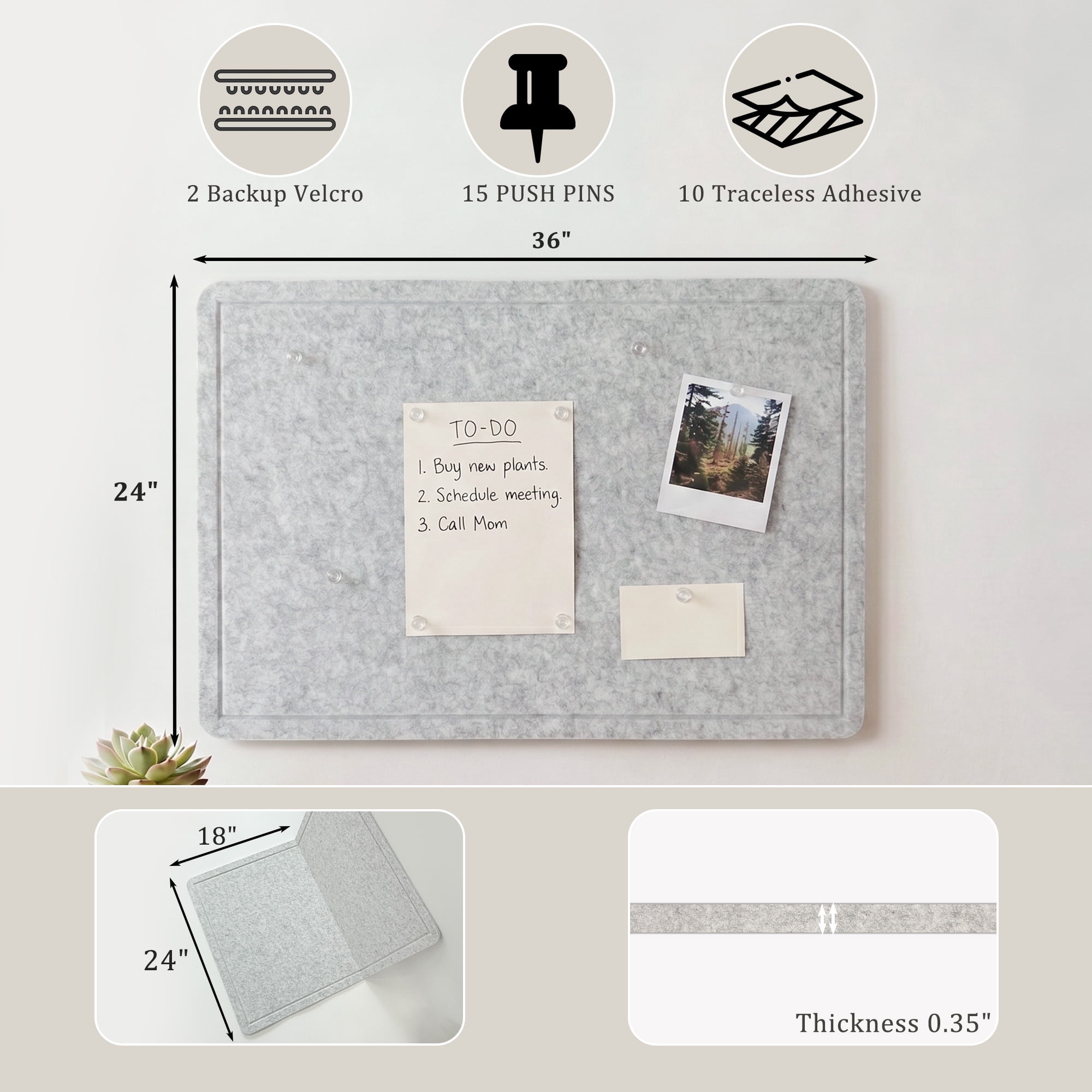 Easy4Home Large Felt Bulletin Board 36"x24" Foldable Frameless Picture Board, Soft Felt Cork Board Pin Board, Light Gray