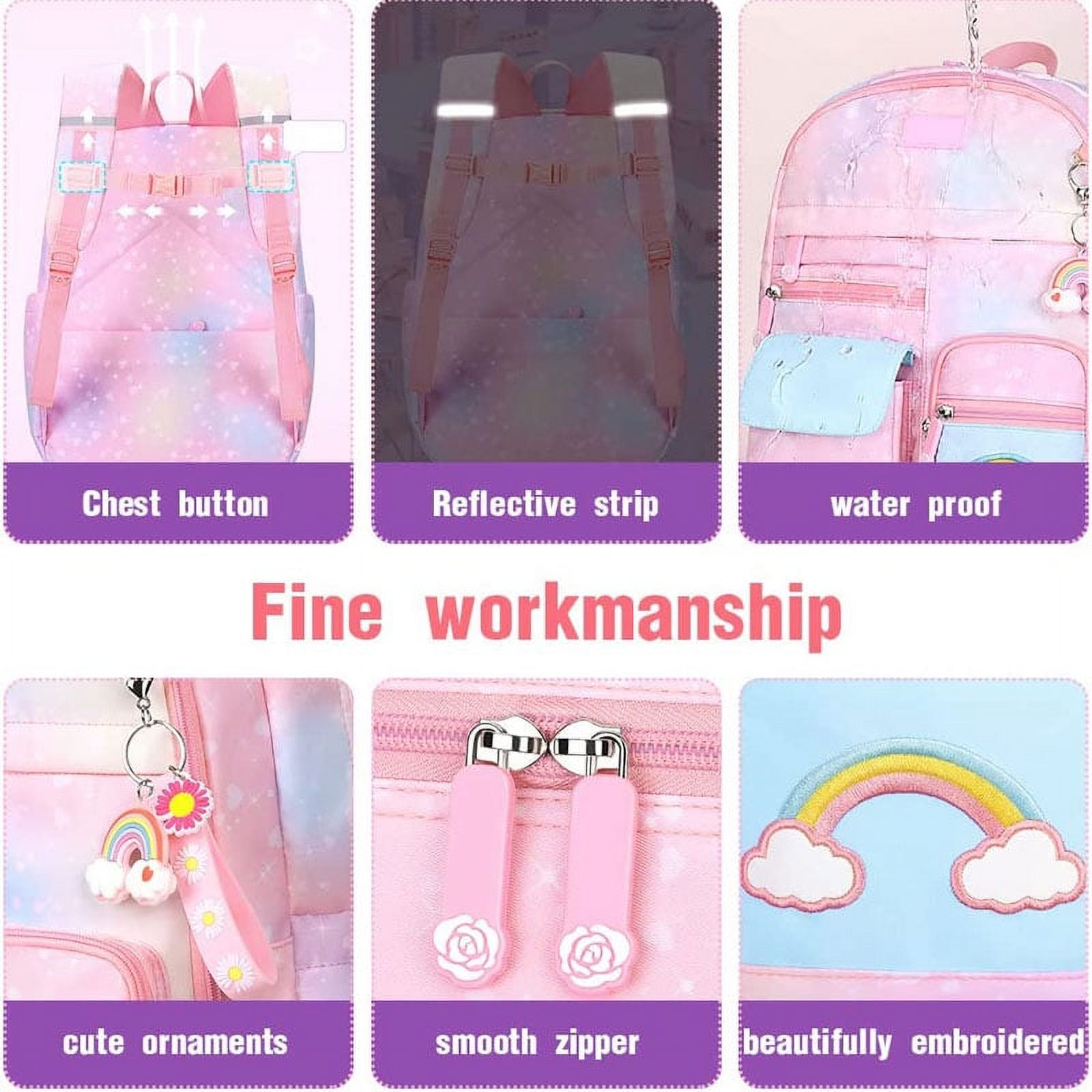 Mochila para niñas, escolar, linda bolsa de libros con compartimentos para adolescentes, estudiantes de primaria y secundaria 2