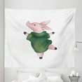 thumbnail image 1 of Farm Animal Tapestry, Image of Drawn Dancing Pig in Warm Sweater, Fabric Wall Hanging Decor for Bedroom Living Room Dorm, 5 Sizes, Rose Reseda Green White, by Ambesonne, 1 of 1