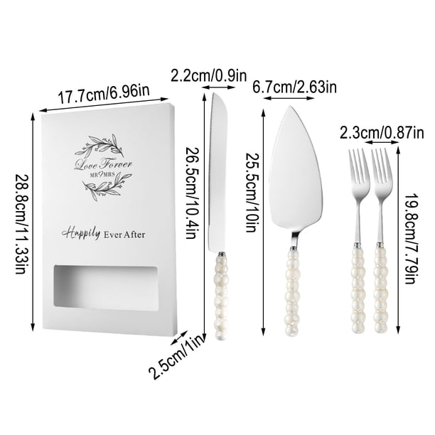 Vajilla Juego de 4 espátulas y cuchillos para pastel de acero inoxidable con mango de perla de cerámica y tenedores para hornear y servir Yulucky