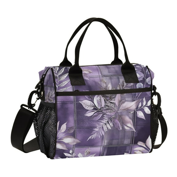 Ckdifva Purple Winter Leaves Branches Cooler Bag Cooler Cooling Tote Lunch Bag Lunch Box Front Pocket with Shoulder Strap