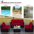 thumbnail image 5 of Patiojoy 6 Pieces Outdoor PE Rattan Wicker Sectional Sofa with 42" 60,000 BTU Gas Fire Pit Table, Patio Conversation Set with Tempered Glass Coffee Table Red, 5 of 10