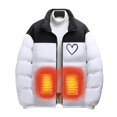 thumbnail image 2 of Feancey Heated Jackets for Men 6 Heat Zones Winter Coats Heart Printed Heating Puffer Jacket Zip Up Stand Collar Down Coat Outerwear with Pockets White L, 2 of 7