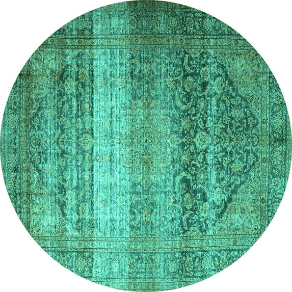 Ahgly Company Machine Washable Indoor Round Persian Turquoise Blue Traditional Area Rugs, 6' Round