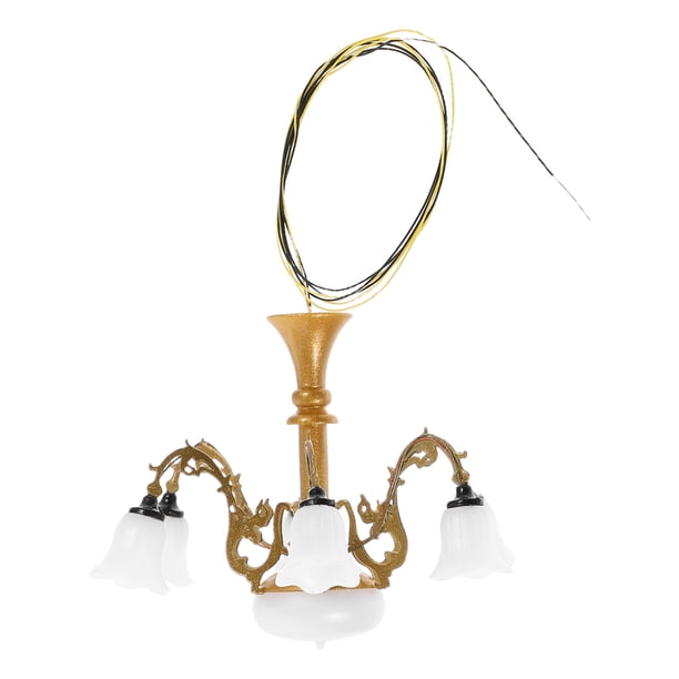 Mini Lustre Suspendu Doré Pour Maison De Poupée – LED 3V, Décoration De Micro-Paysage, Réaliste Et Stable, 13,5 Cm