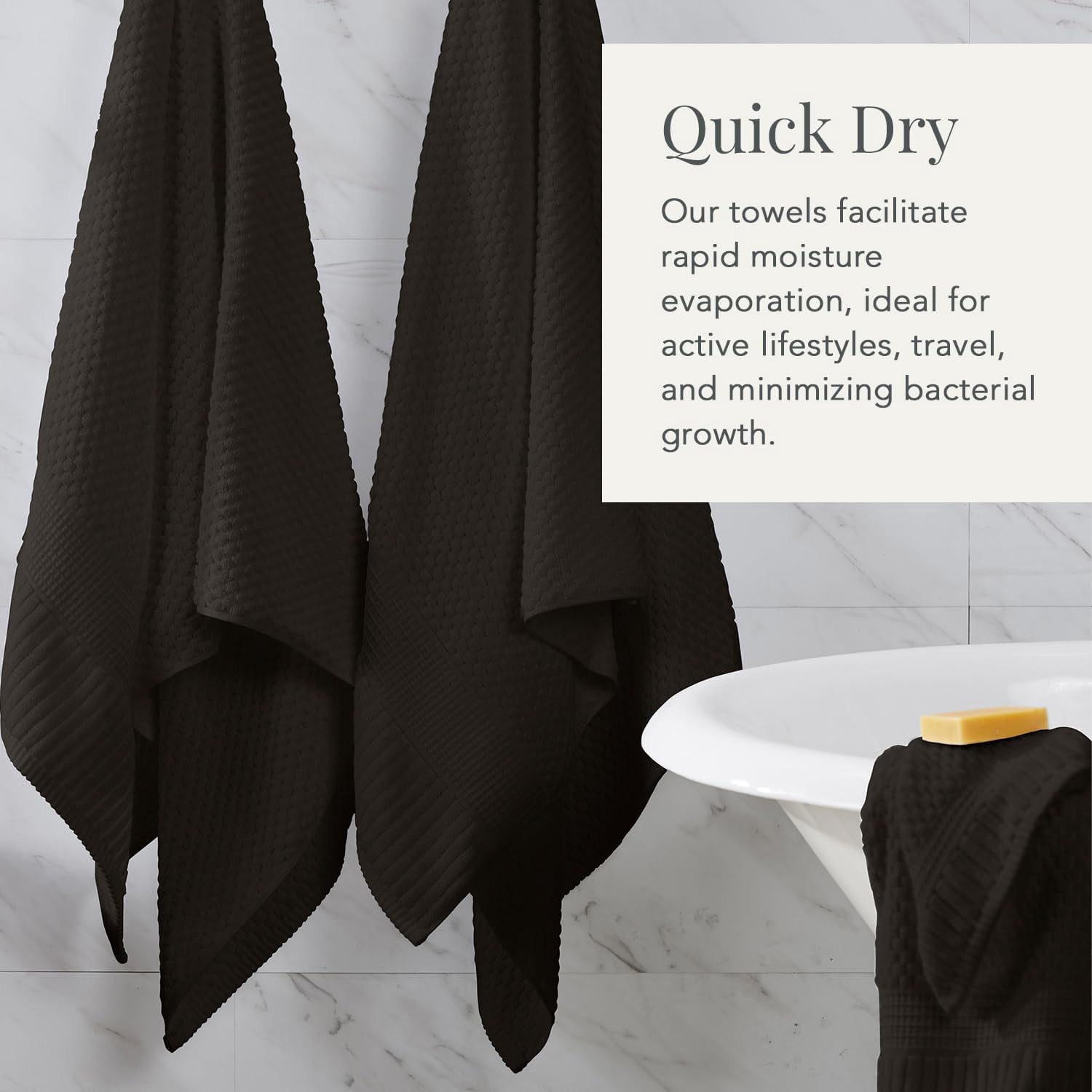 100% Cotton Hand Towel 6 Pack Hand Towel Set | Super Soft & Absorbent Quick-Dry Hand Towels 16" x 28" |Textured and Durable Cotton | Trinity Collection (6 Pack Hand Towel, Black)