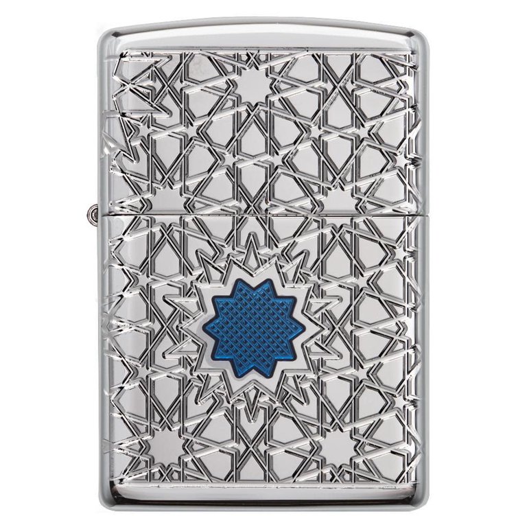 Zippo Arabic Star Pattern High Polish Chrome Pocket Lighter