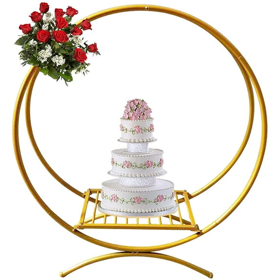 Miumaeov Decorative Circular Wedding Arch Backdrop Cake Stand with Bases Photo Booth Background Flower Stand for Wedding Ceremony Reception Birthday Party Garden Outdoor Ceremony Decor (Gold, 80)