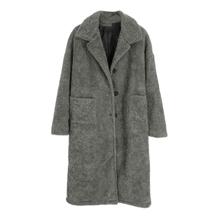 Womens Sherpa Fleece Jacket Single Breasted Lapel Faux Fur Shaggy