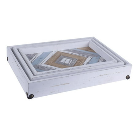 

Set Of 3 Wood With Metal Accents Trays