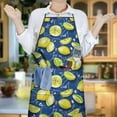 thumbnail image 6 of Yellow Lemon Fruit Slices Blue Pattern Apron-Garden Aprons for Women with Pockets-Cotton Linen Waterproof Kitchen Cooking Gardening Aprons Adjustable for Kitchen,Cooking,BBQ and Salon 33x27 Inch, 6 of 7