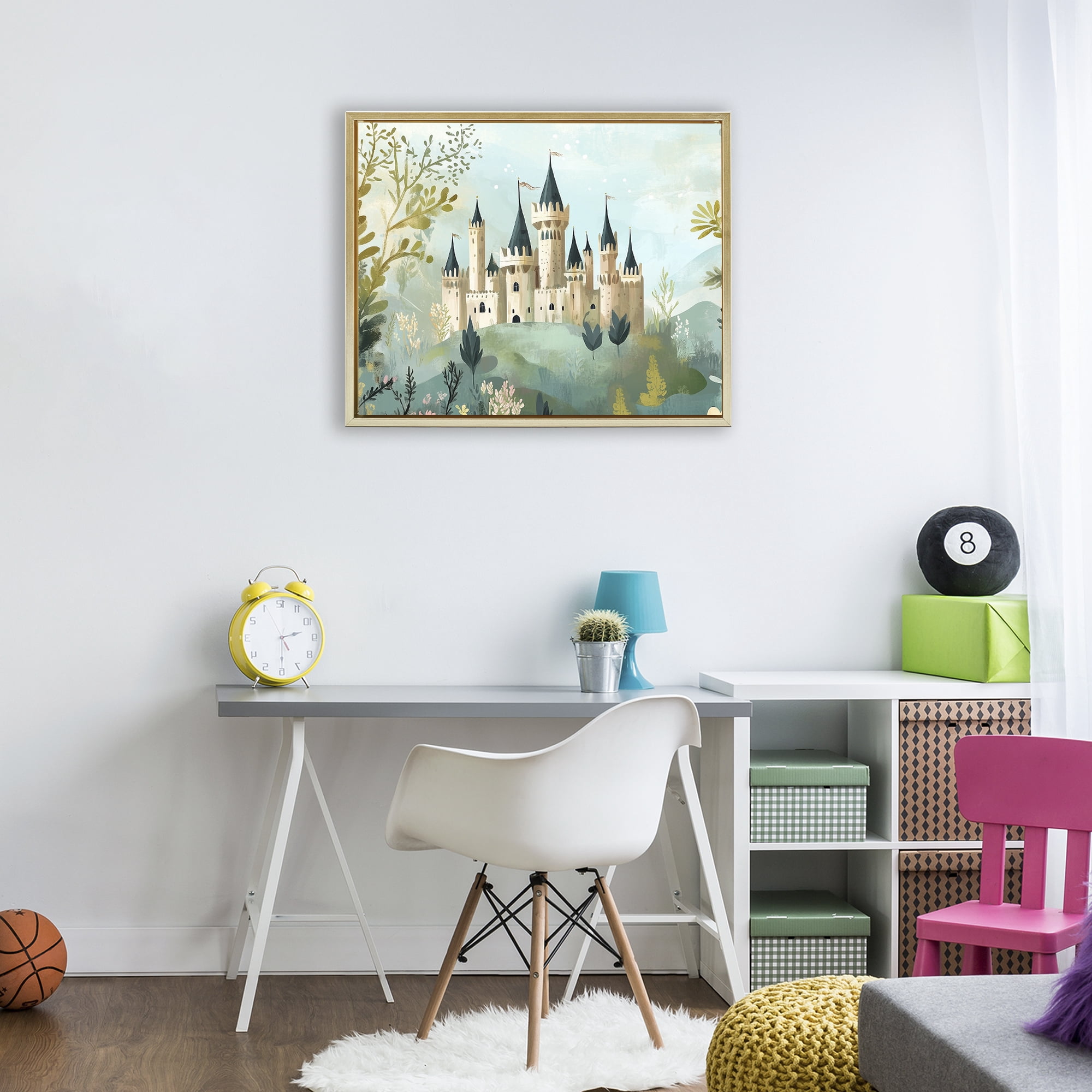Stupell Industries Princess' Castle View Gold Framed Floater Canvas Wall Art, design by Christine Simpson Art