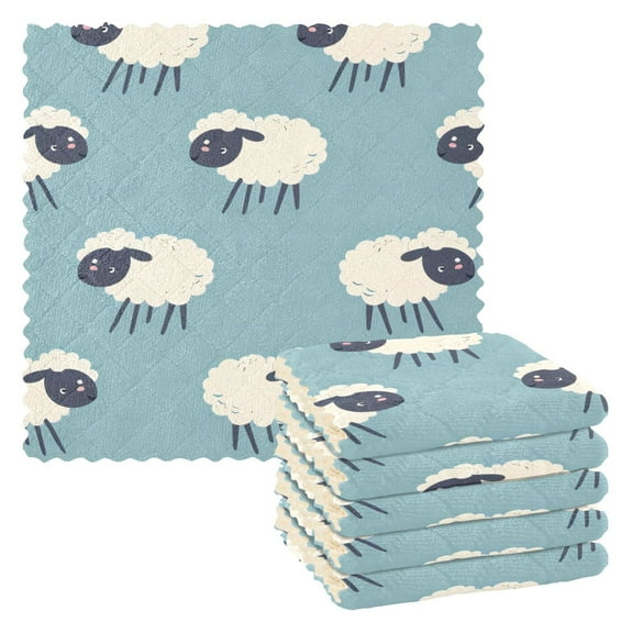 6 Pieces of Kitchen Towels 11x11Inch Kitchen Dish Cloths Kitchen Dish Towels Reuseable Cleaning Cloths Cute Sheep