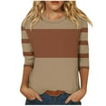 thumbnail image 2 of CLOISE Blouses for Women Fall Trendy Striped Tops Scoop Neck 3/4 Sleeve Shirts Loose Colorblock Basic Blouses Y2k Outfits Coffee S, 2 of 5