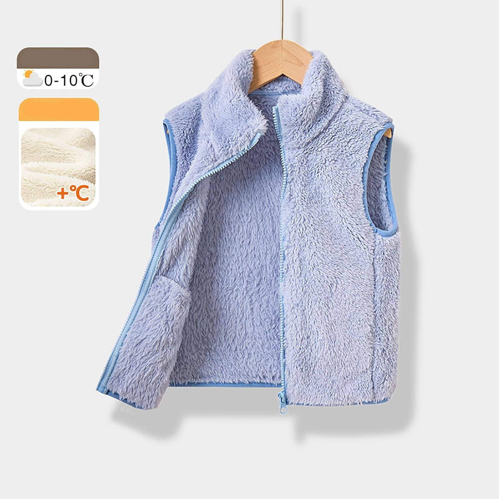 Big Kid Children's Vest Stand Up Collar Sleeveless Teddy Vest Plain Short With Zip Winter Jacket Warm Clothing Unisex Top Girls Bra Crop Top Dance Shirts for Girls Yoga Tops Summer 10-11 Years Blue