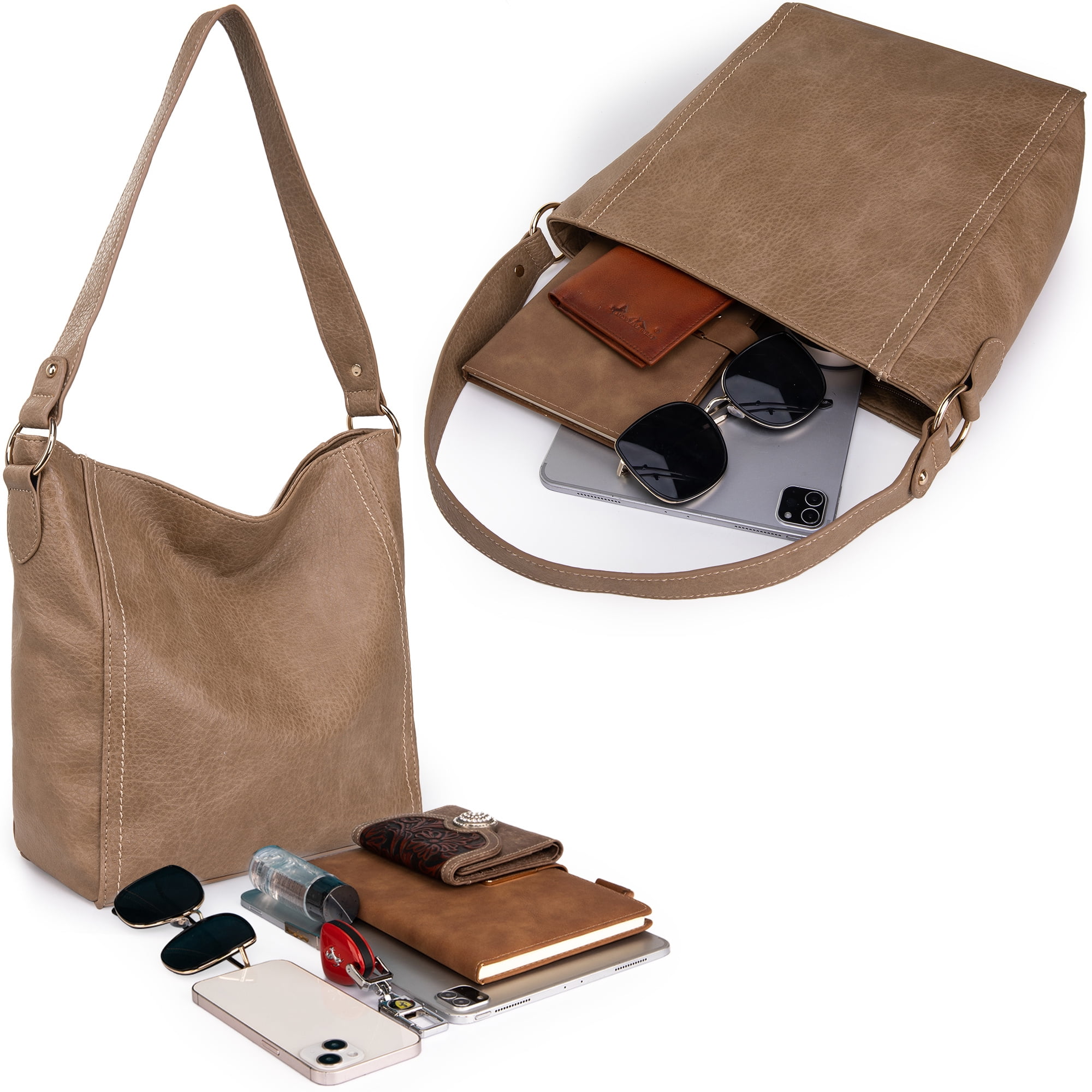 Montana West Hobo Bags for Women Vegan Leather Shoulder Purses and Handbags, Khaki